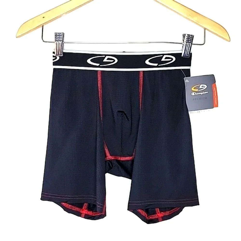 CHAMPION NWT Black Red Boxer Brief sz S Lightweight Breathable Moisture Wicking